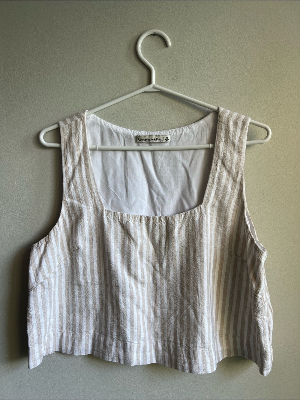 Abercrombie & Fitch Beige and White Striped Scoop Neck Linen Top